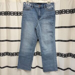 Sanctuary Denim Jeans Sz 29 Embroidered Daisy Crop Raw Hem Stretch High Rise